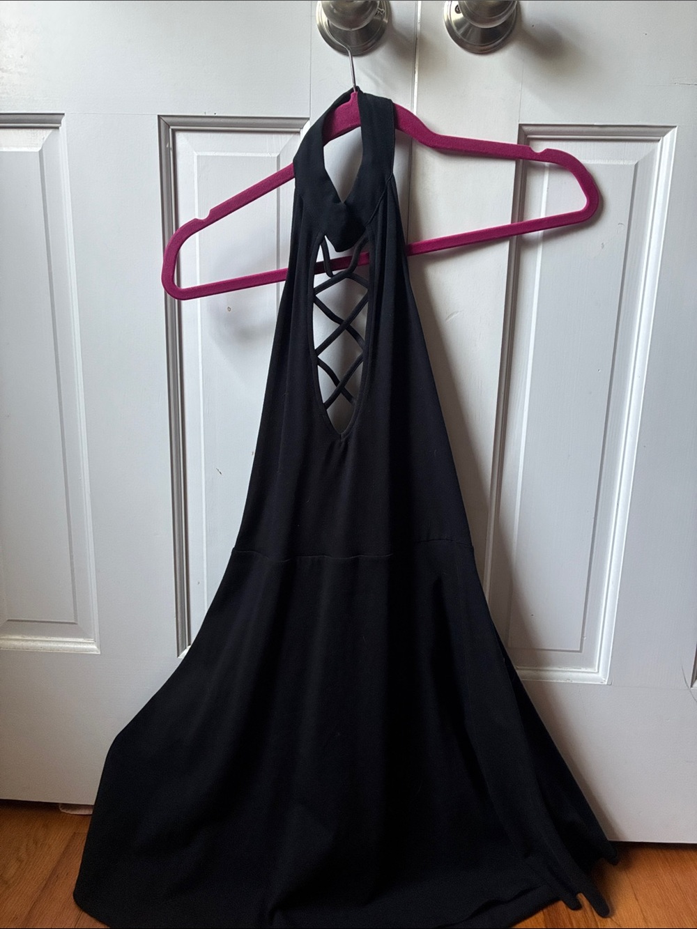Express Black Halter Backless Dress with Lace-Up Detail